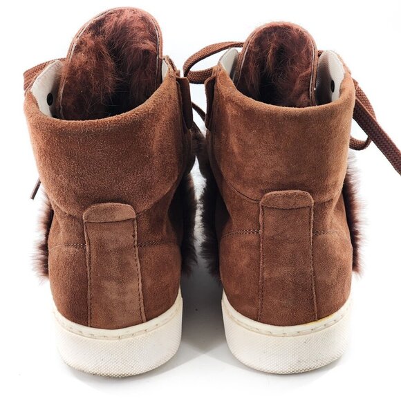 NAVYBOOT SWITZERLAND Brown Suede Lace Up High Top Sneakers Real Fur - Picture 5 of 10